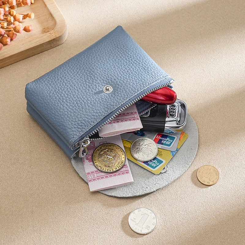 

Women Coin Purse Genuine Leather Single Layer Mini Pouch Double Layer Hasp Zipper Travel Organizer Small Card Wallets for Woman