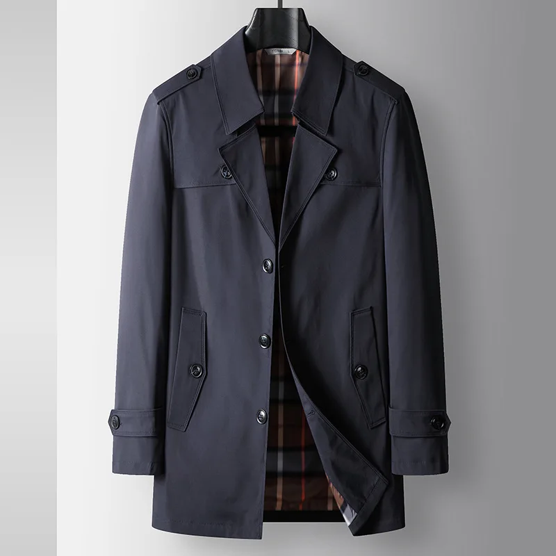 Luxury Spring Autumn Medium Long Business Suit Collar Trench Coat Men's Trench Coat