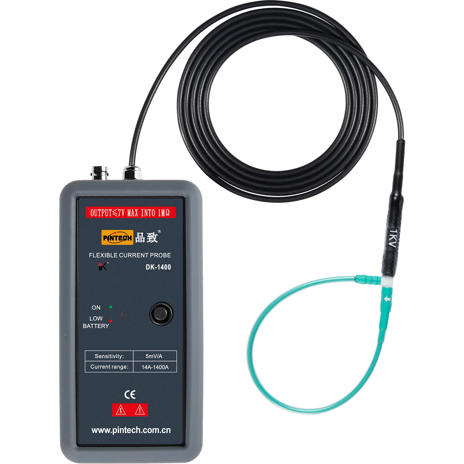 PINTECH DK-1400 Rogowski Coil Current Probe for Oscilloscope, AC Current Probe 50Hz-20MHz, 14A-1400A,  1% Accuracy