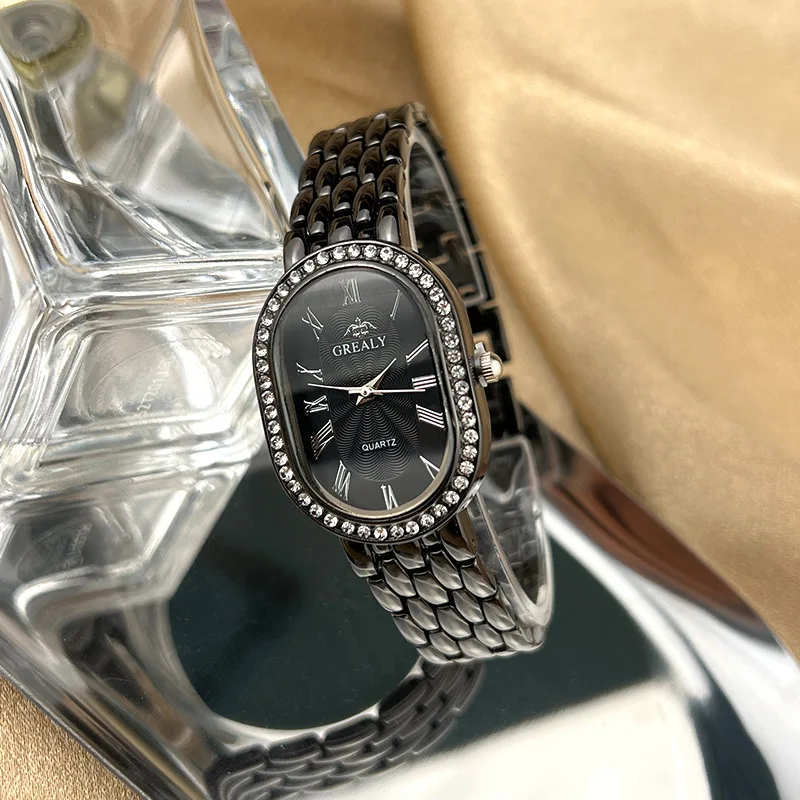 Orologi con cinturino in metallo di moda di lusso per le donne orologio da polso al quarzo da donna con strass ovale semplice di marca