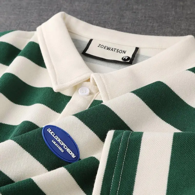 Camisas polo de manga curta listrada masculina, streetwear estilo preppy, roupas masculinas, tops casuais básicos, versáteis, moda verão, nova moda