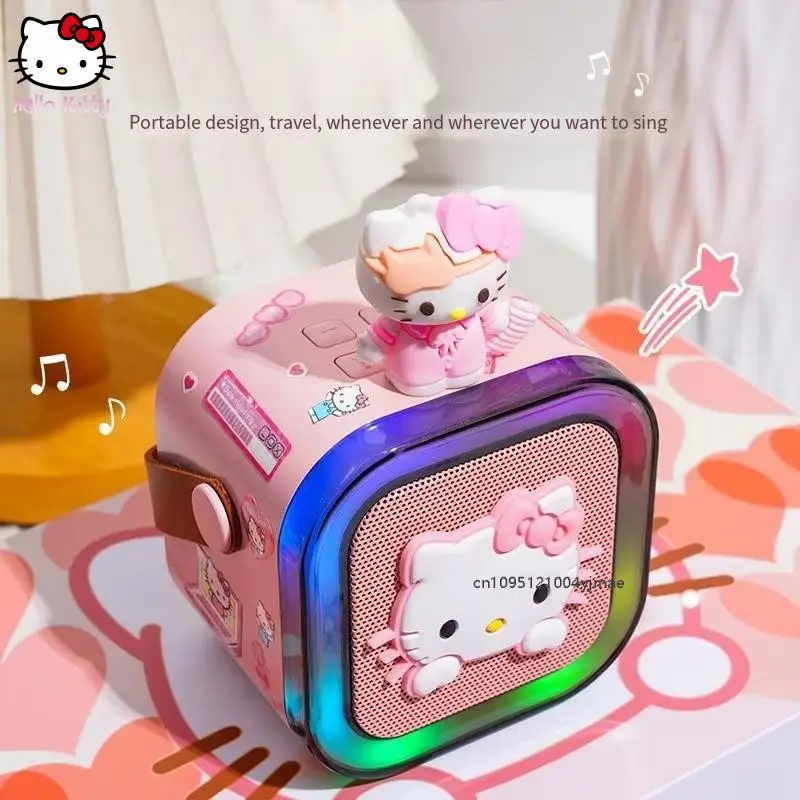 New Sanrio Karaoke Machine Anime Hello Kitty Wireless Bluetooth Speaker Cute Kuromi Usb Music Player Microphone Kid Gift Kawaii