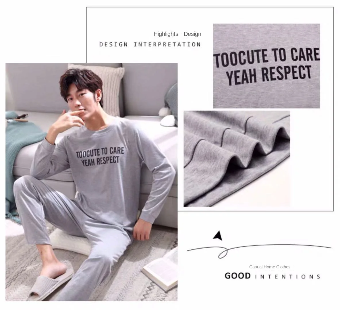 2 Teile/satz männer pyjamas set von große größe langarm lange hosen herbst und winter studenten hause kleidung rundhals herbst m – Detail 5