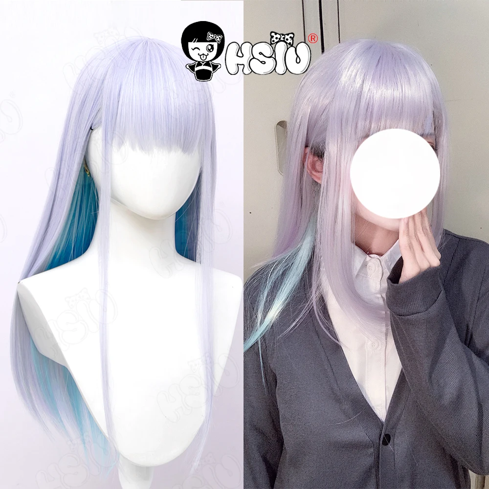 Aharen Reina Cosplay Wig Anime Aharen San Wa Hakarenai Cosplay HSIU Light blue purple gradient aqua blue long hair+Free Wig Cap