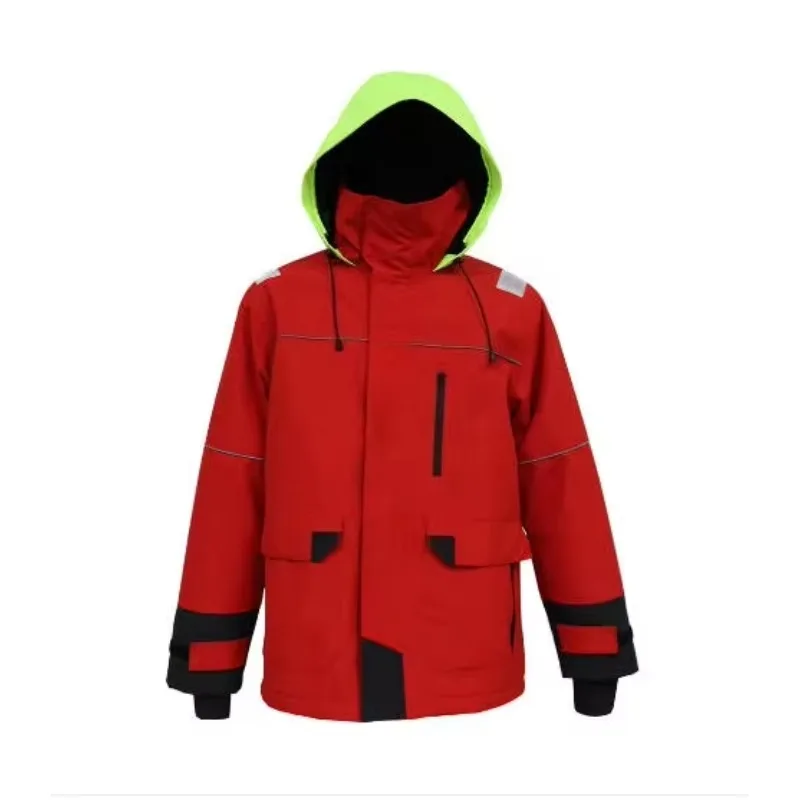 Outdoor Waterproof Hoodie Keep Warm Sailing Jacket Water Resistant and Windproof Nautical Suit with Reflective Stripes on Front