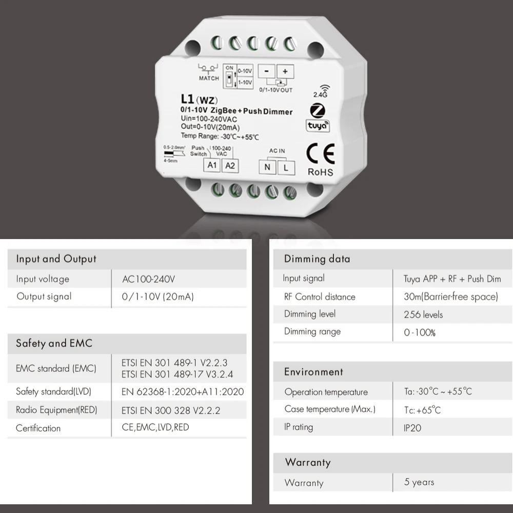 0/1-10V ZigBee RF Dimmer Kit 110V 220V 230V 1CH Input LED Dimming control 2.4G single Color 4 Zone Smart Remotely Controller