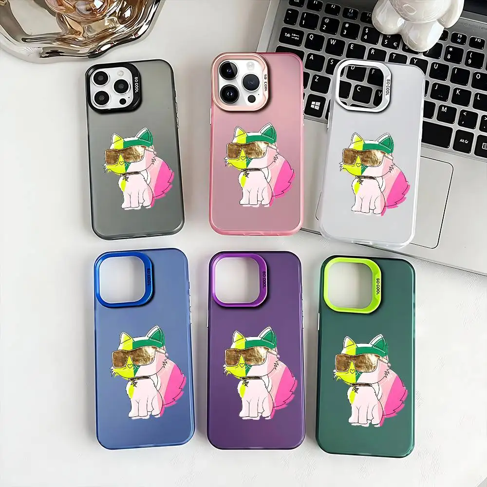 

Luxury Cat Phone Case For iPhone 16,15,14,13,12,11,Plus,Mini,Pro,E,SE4,XS,MAX Candy Colorful Matte Cover