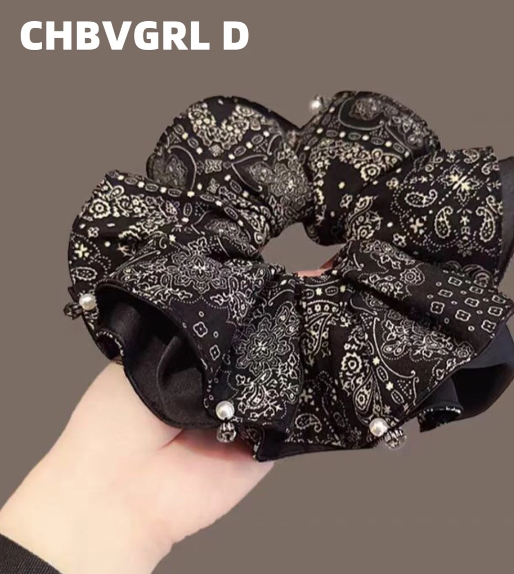 

Luxurious French retro floral pearl pig intestine hair tie for women, elegant and versatile, large size, ponytail hair tie, new