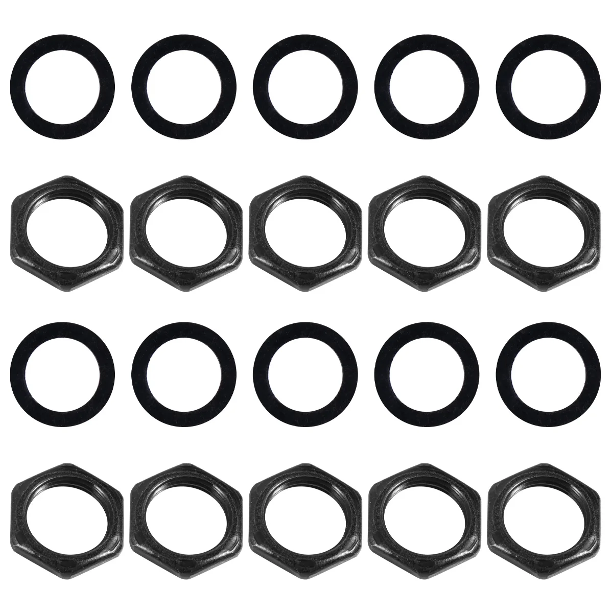 

20 pcs Electric Guitar Nuts Washer Set 10 Nuts 10 Metal Gaskets For Guitar Fittings Black Rust Resistant Shiny Durable