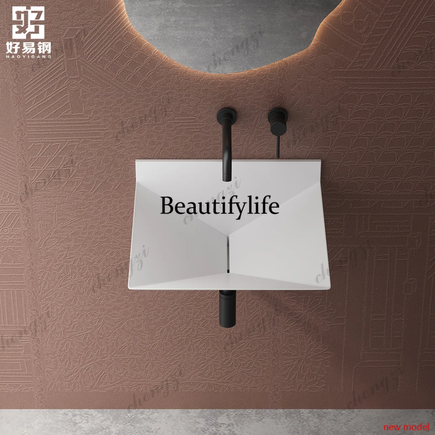 h178Stainless steel wall-mounted washbasin Creative hotel bathroom Washbasin Wall-mounted extended washbasin