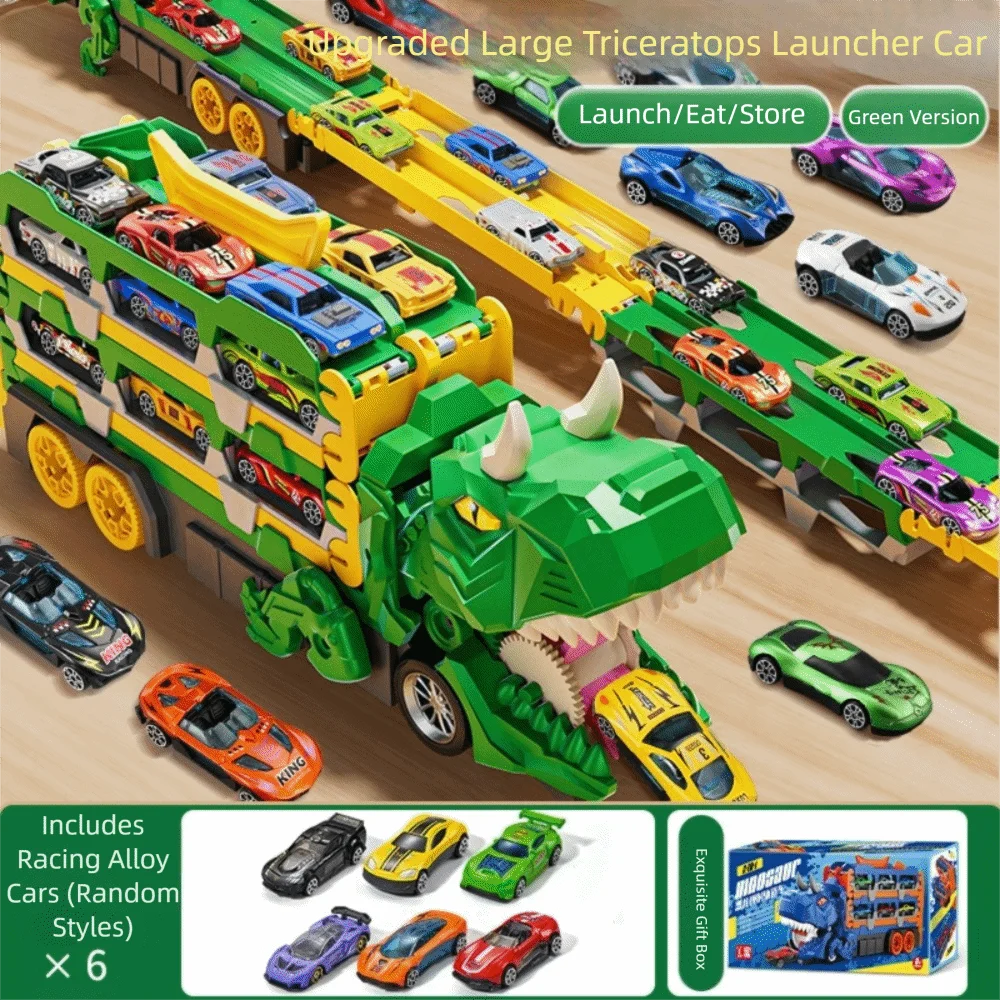 Foldable Track Dinosaur Foldable Truck Toy Metal Mini Cars Transforming Dinosaur Transport Truck Toys Molded Racing Cars