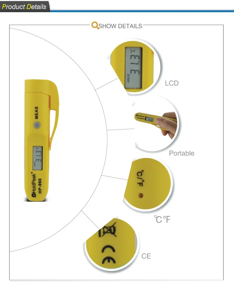 HoldPeak tipo di penna portatile HP-960C termometro digitale a infrarossi senza contatto Mini Tester strumento di temperatura Laser-30-275\'c