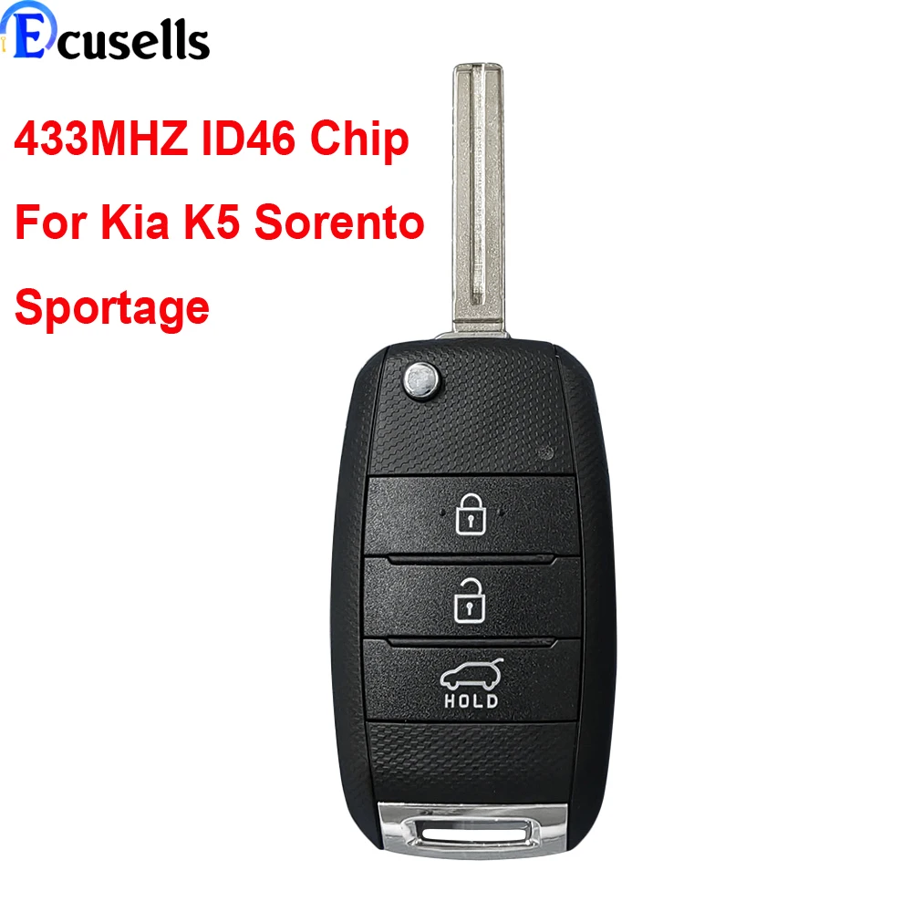 3 Button Remote Flip Car Key 433MHZ ID46 Chip For Kia K5 Sorento Sportage 2013 2014 2015 Keyless Fob