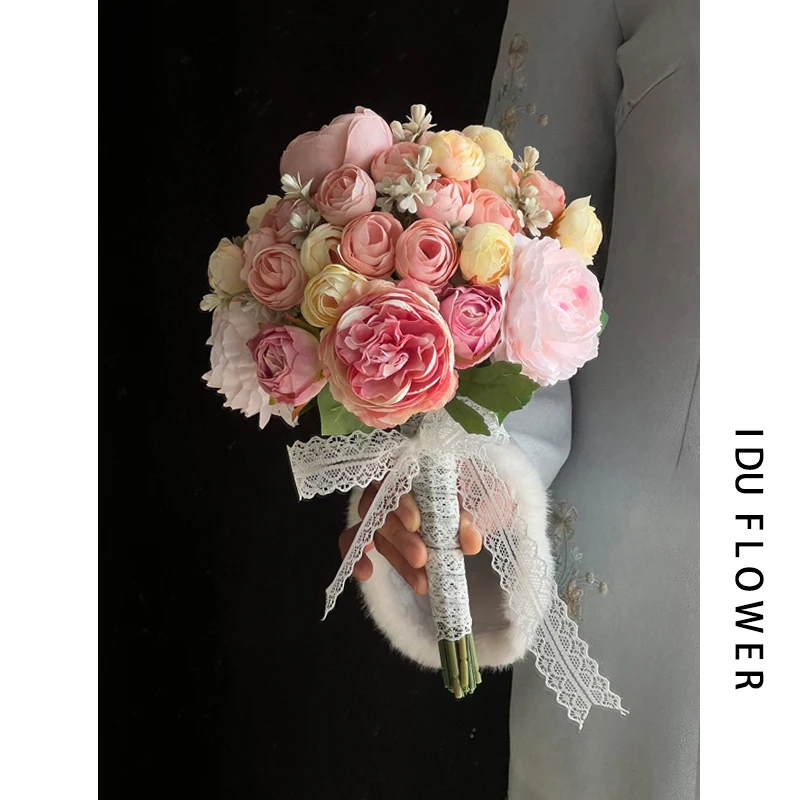 Factory Direct 2026 Artificial flower certificate hand bouquet bride wedding bouquet Korean flower ball fake flower wedding phot