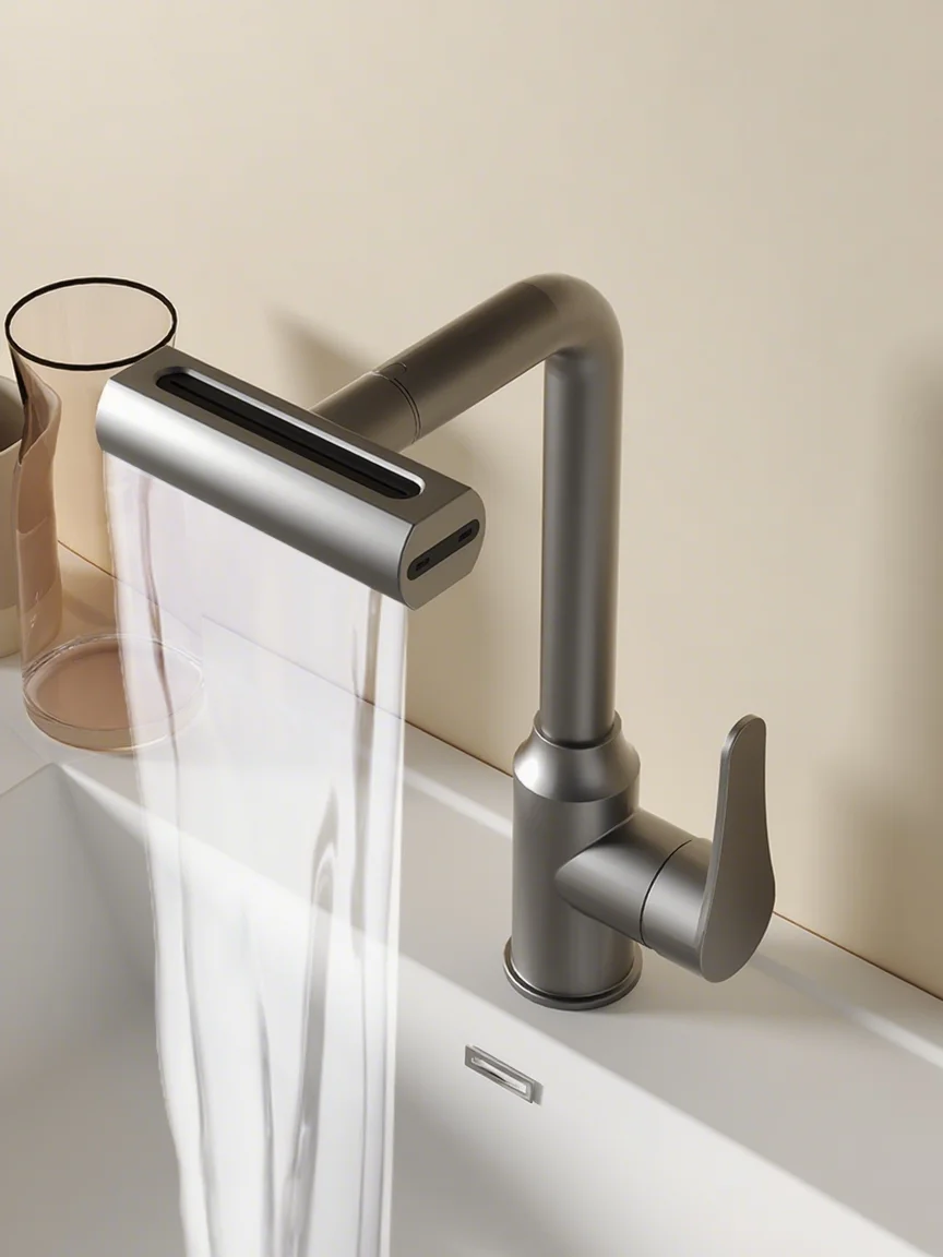 Stainless Steel Bathroom Basin Faucets Rotation Waterfall Black Stream Sprayer Head Sink Mixer Brushed Nickle Water Tap Faucet