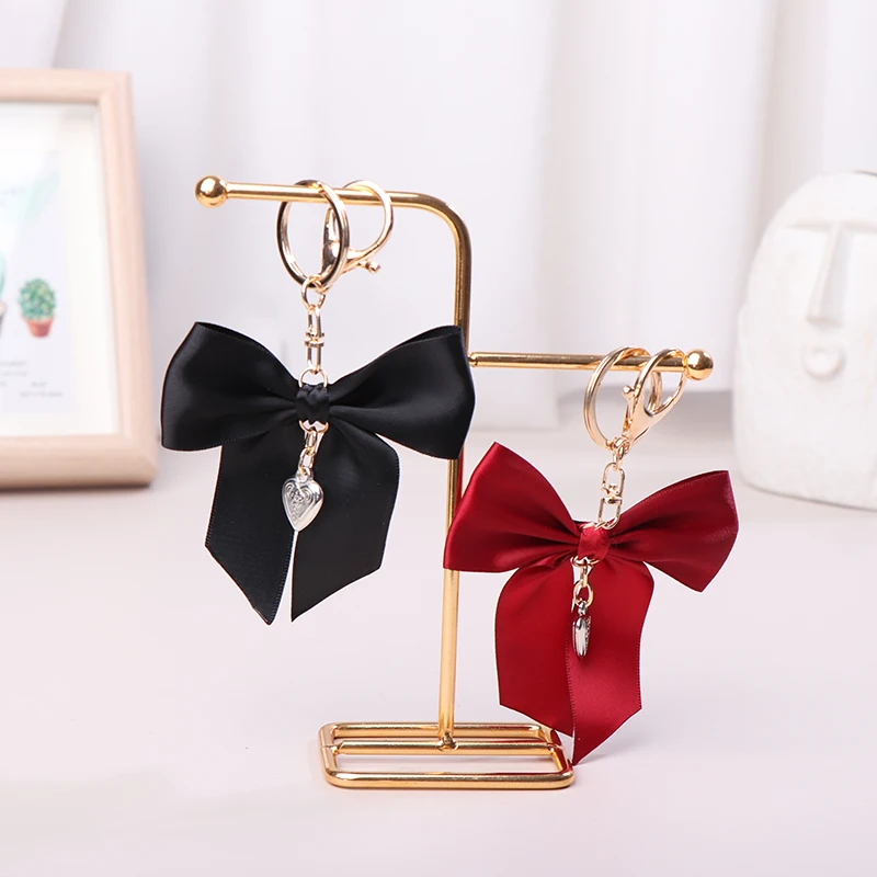 Silk Ribbon Large Bow Keychain Mobile Phone Headphone Decorative Keychain Sweet Cute Handbag Pendants Lolita Keyrings Bag Charms