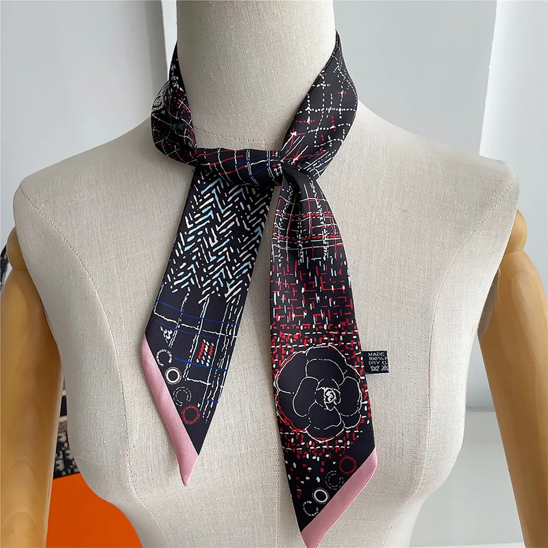 High-Grade Letter C Print Silk Scarf Hair Band Ribbon Tied-up Luxury Small Hair Scarves Vintage Satin Ribbon Hair Accessories