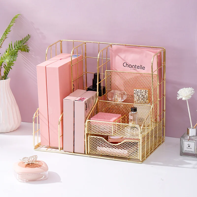 Imagem -04 - Multifuncional Rose Gold Magazine Holder Compartimentos Diferentes Documentos Storage Holder File Organizer Book Holder