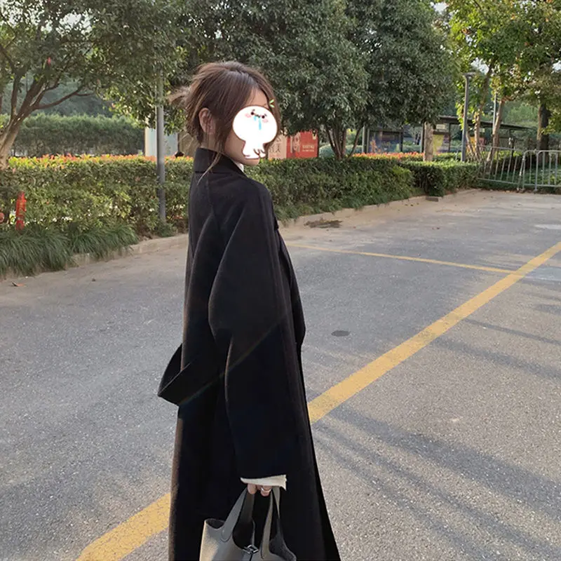 

Autumn and Winter Mid length Lace-up Suit Collar Double-sided Woolen Coat for Women High-end Socialite Woolen Coat