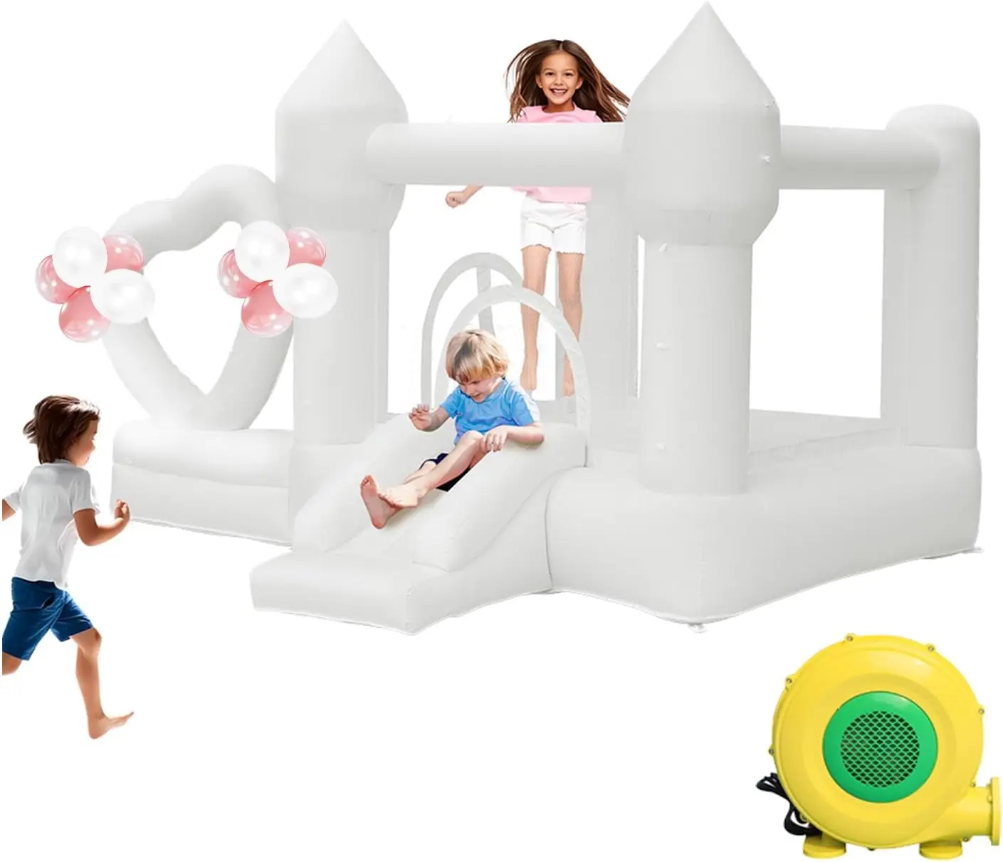 Château gonflable blanc de maison de rebond avec la conception de coeur, château gonflable d'intérieur, maison gonflable extérieure pour la fête de mariage d'arrière-cour, J