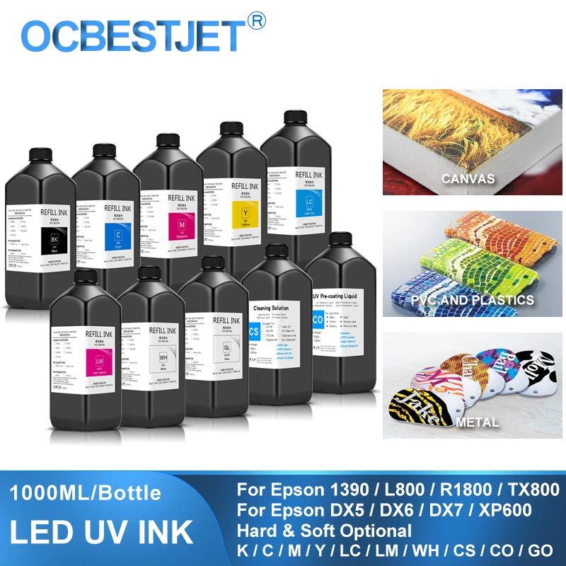 1000ML UV Ink For DX4 DX5 DX6 DX7 DX10 TX800 XP600 Printhead For Epson 1390 L800 L1800 L805 R1800 R1900 UV Modified Printer