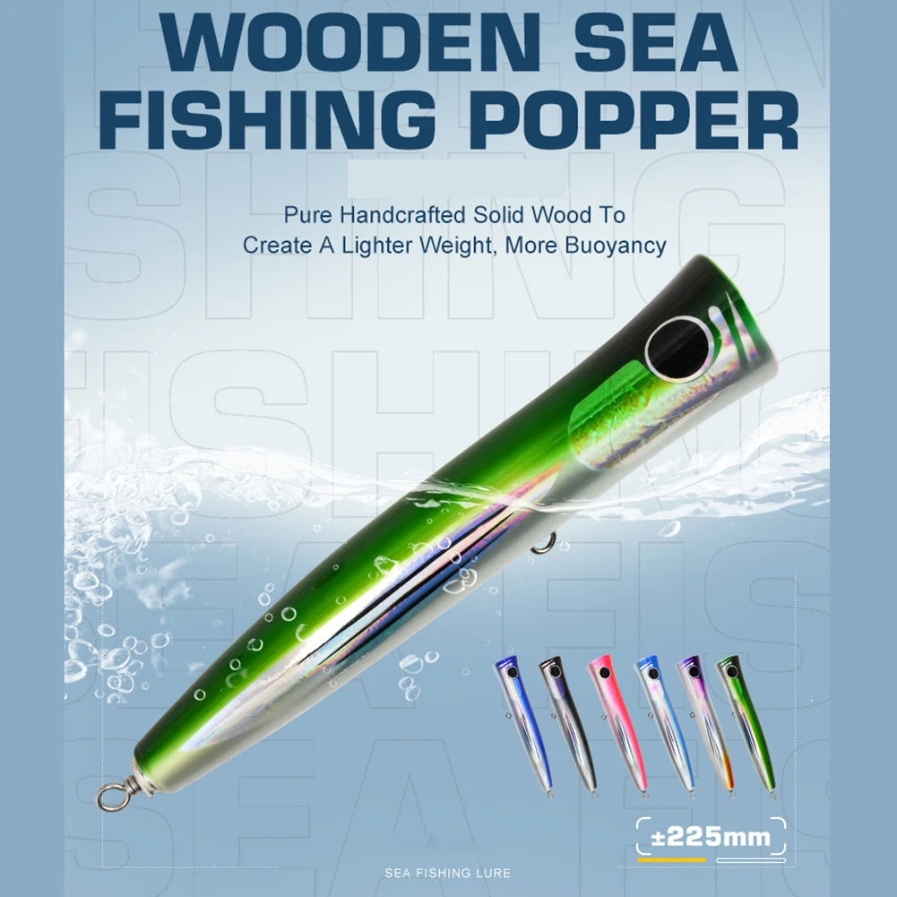 

For Boat Fishing -Surface Trolling 22.5cm Wooden Sea Popper Lure Carpenter Bait Solid Wood High Buoyancy