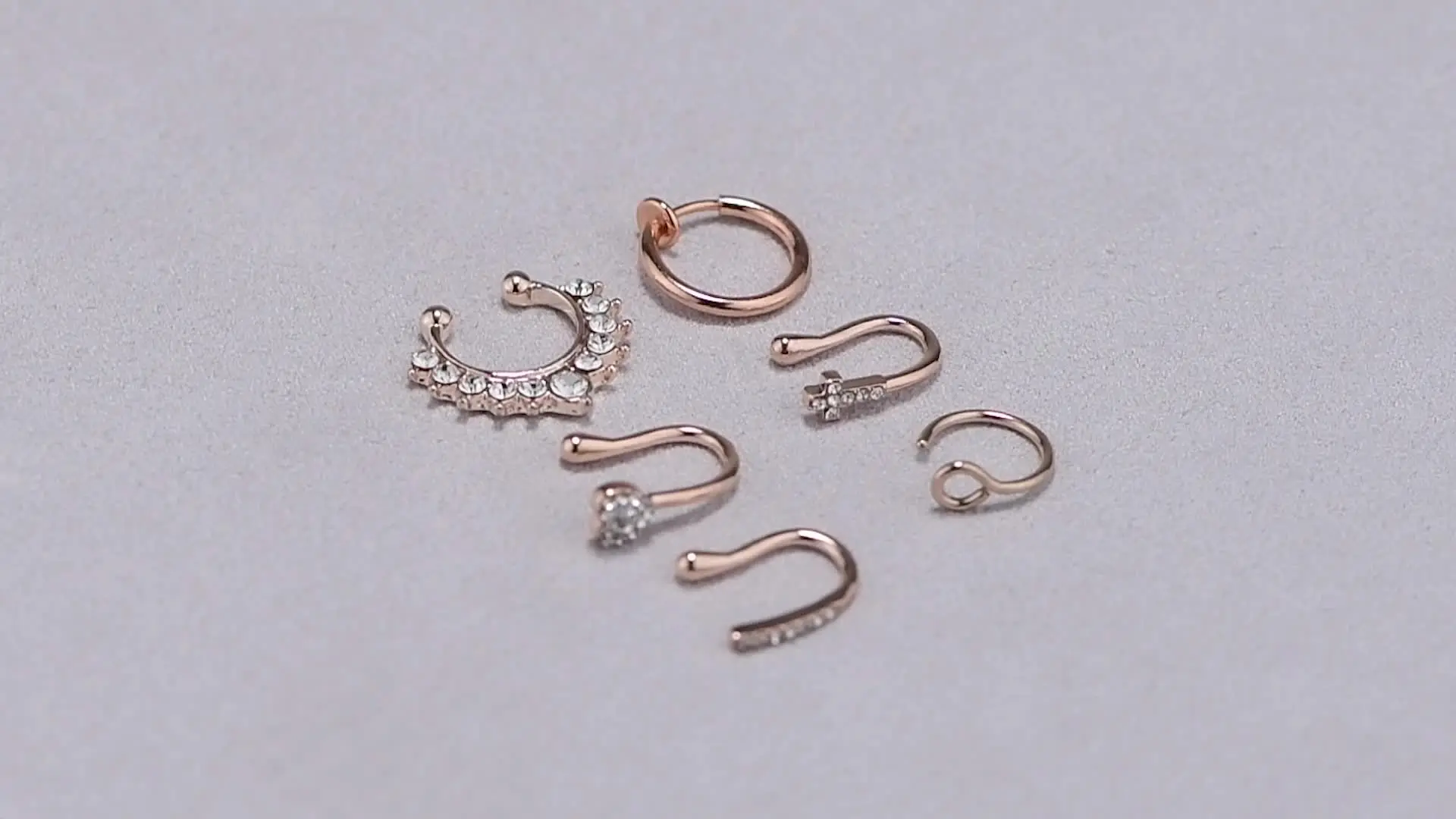 3-6PCS Rhinestone Horseshoe U Shaped Faux Nose Clip,Stainless Steel Fake Hoop Nose Ring,  Non Piercing Nose Jewelry