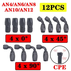 12Pcs Universal AN4 AN6 AN8 AN10 AN12 Straight 0 45 90 Degree Aluminum Swivel Hose End Fittings Adapter CPE Oil Fuel Line Pipe
