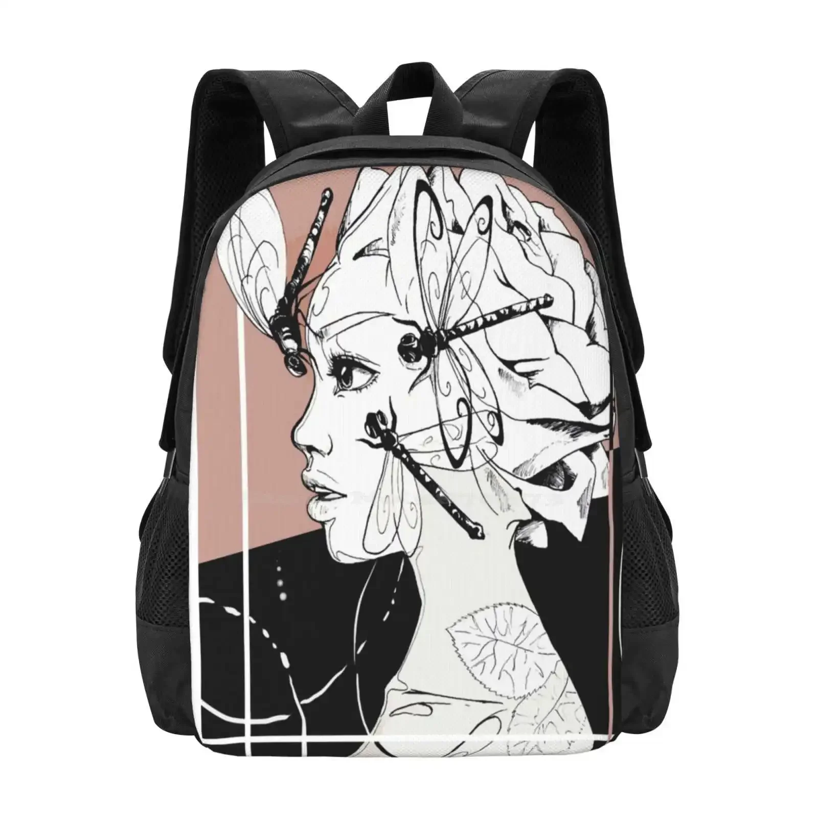 

Rosehead Hot Sale Schoolbag Backpack Fashion Bags Girl Dragonfly Dragonflies Rose Flowers