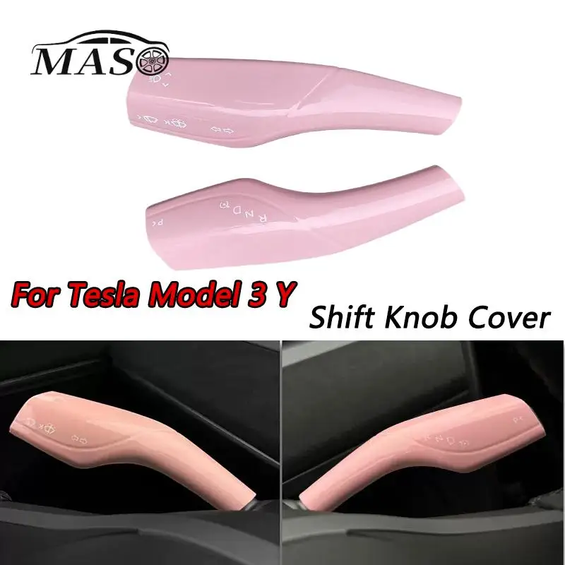 

2pcs Pinky Steering Wheel Whift Protection Cover For Tesla Model 3 Y ABS Car Column Shift Knob Cover Decoration