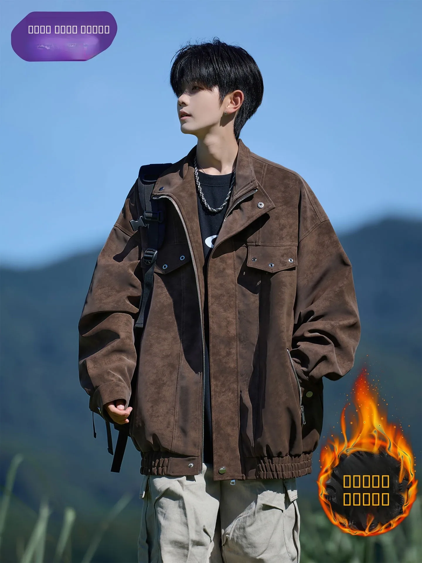 

Tonlion American Sle Dyed Cotton Jaet Thiened Winter Outerwear for Men PU Leather Coat Warmth Youth Faion Polyester F...