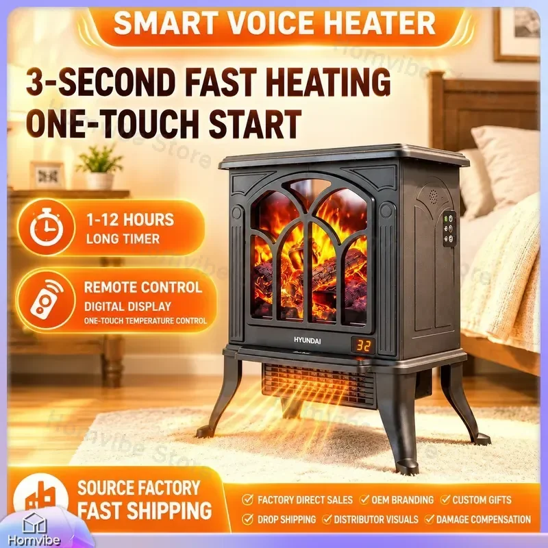 for 3D Simulation Intelligent Voice Fireplace Household Bedroom Quick Heating Heater Small Low Power Consumption Winter