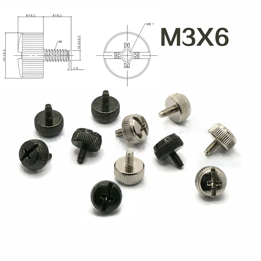 M3x6mm Nickel/Black Zinc Plated Handle Twist Adjust Screws Phillips Thumb Hand Screws Knurled Head Manual Adjustment Screws