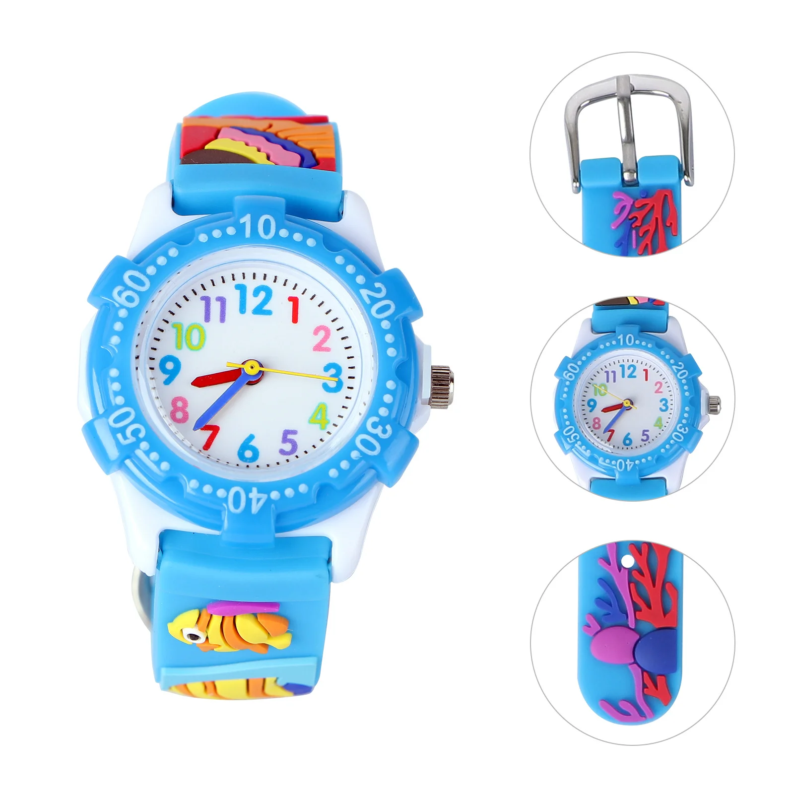 ساعة يد زرقاء ثلاثية الأبعاد بنمط حيوانات المحيط بتصميم خفيف الوزن لتعلم هدية المعصم الرائعة