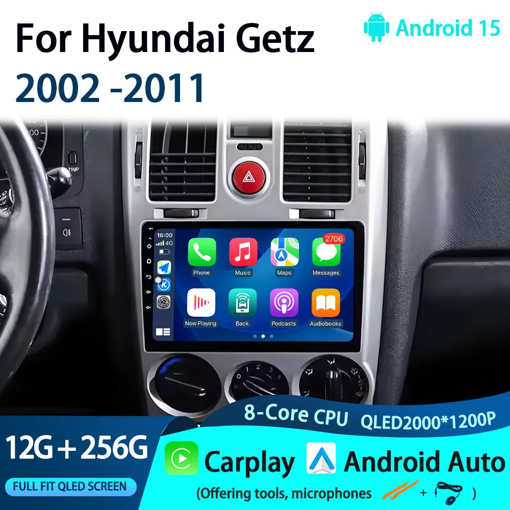 Android 15 WIFI+4G Carplay Car Radio For Hyundai Getz 2002 -2011 Multimedia Video Player Navigation GPS Auto 360 Camera Stereo