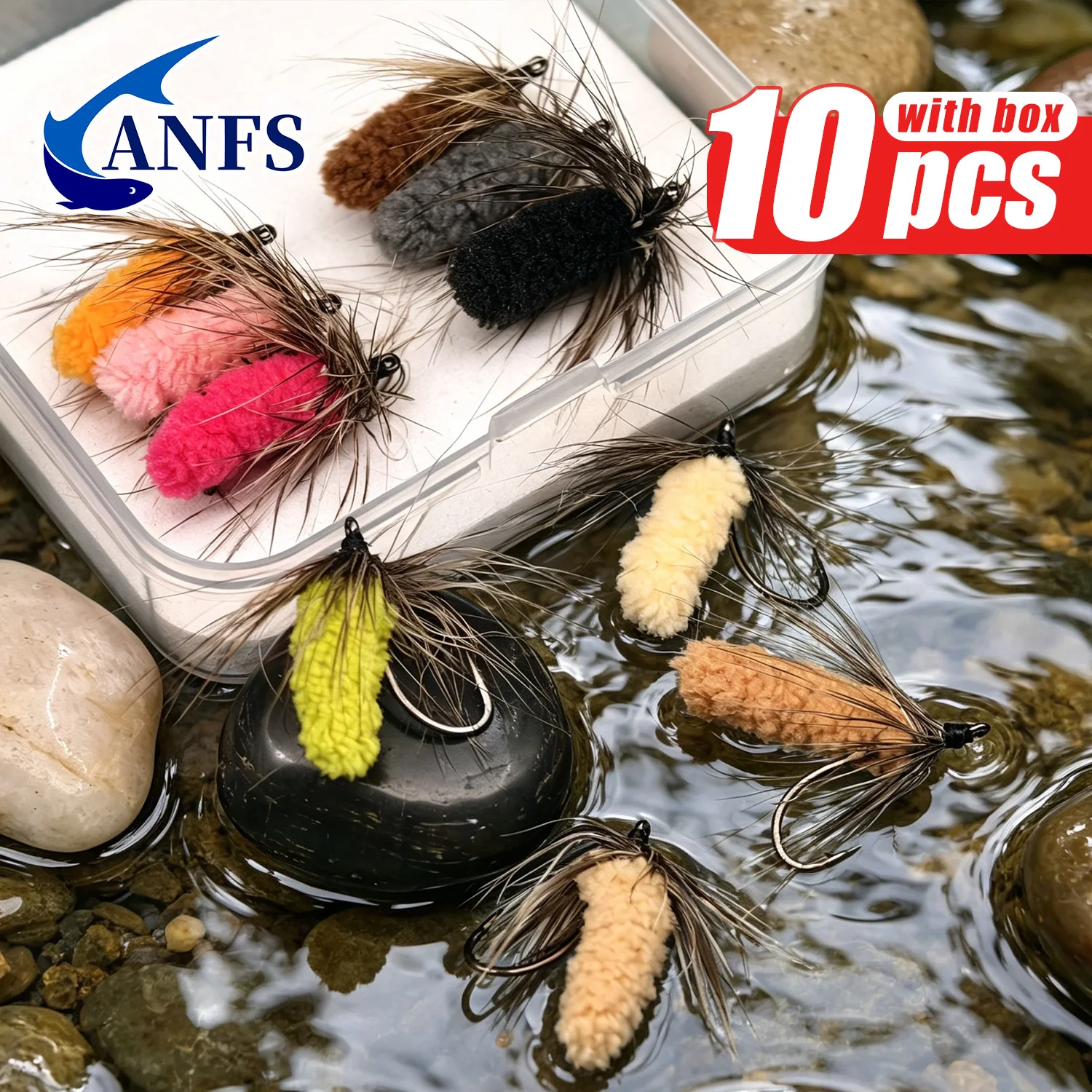 ANFS Mop Fly Tactical Euro Nymph 10 Moscas - Tamaño 12, Moscas Hechas a Mano, Regalos para Pesca con Mosca