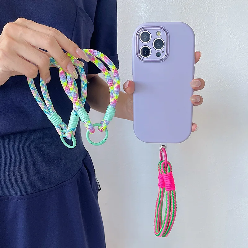 New Korean Cute Happy Braided Phone Lanyard Strap Charm for IPhone Accessories Hanging Chain Ring Cord Wrist Strap Rope Bracelet