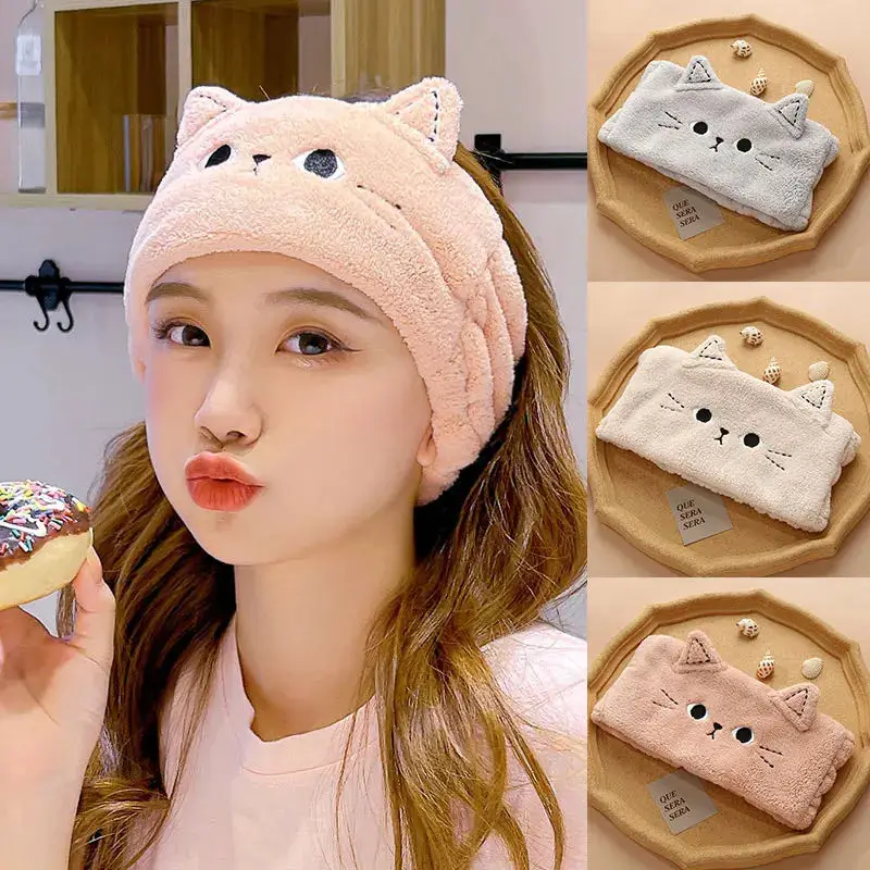 

Cat Coral Fleece Head Bands for Women Cute Soft Hair Bows Headband Hairbands Wash Face Make Up Turbans Bandage Girls Accessories