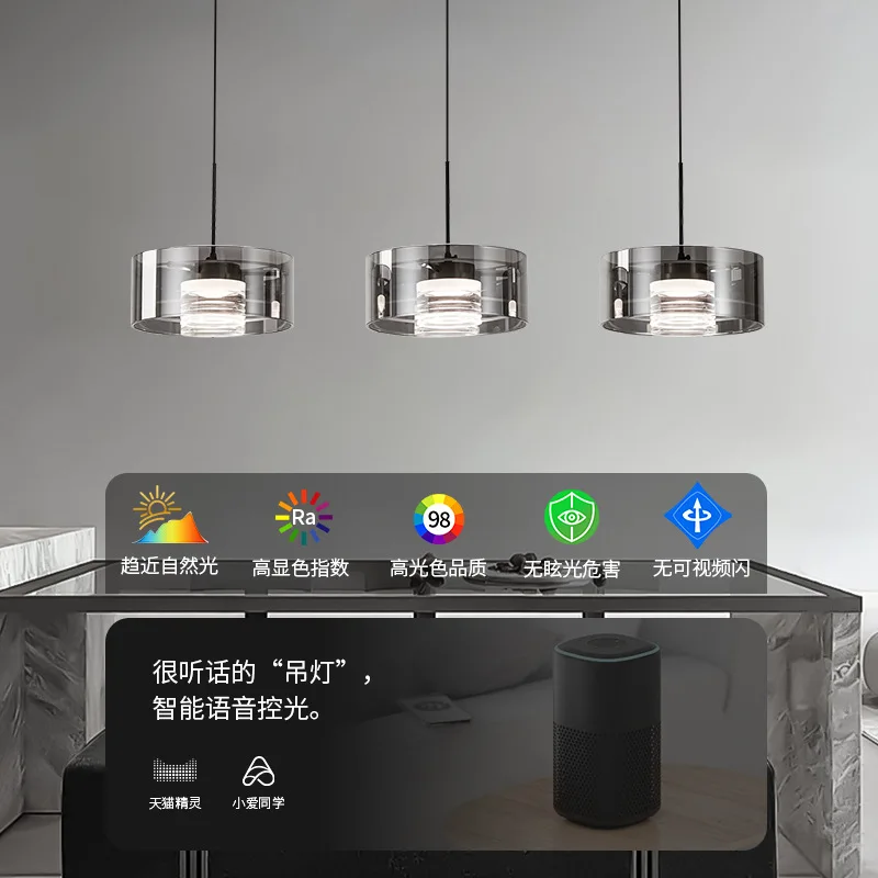Restaurant chandelier 2025 new modern minimalist high-end light luxury minimalist three-head glass lifting bar table light