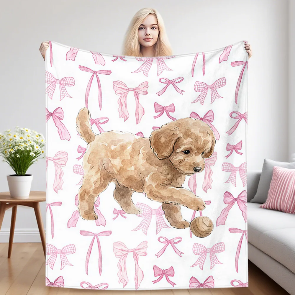 Bow Puppy Nap Blanket,Flannel Blanket,Suitable For Sofas,Beds,Cars,Rooms,Offices,Camping,Exquisite Gift Blankets