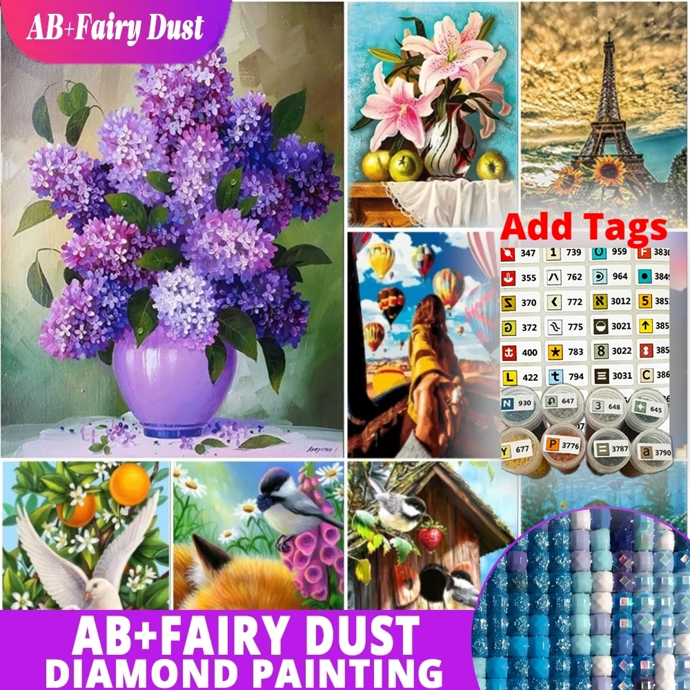 الجنية الغبار AB يأتي مع ملصقات DMC زهرة 5D الماس اللوحة حورية البحر التطريز FullMosaic صورة فنية لتقوم بها بنفسك برج ايفل المنزل
