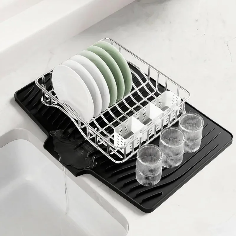 Non-Slip Silicone Angled Drain Mat, A Modern Kitchen Accessory, Easy to Clean, Designed Specifically for Small Kitchens