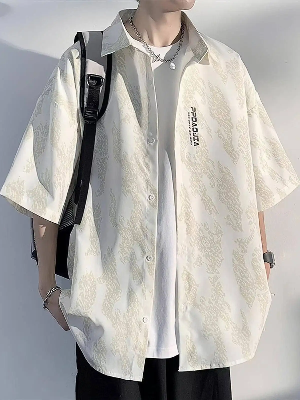 Cool Sensation Casual Short Sleeve Men's Shirt Summer Thin American Trendy Loose Half Sleeve Clothing Men's Shirt Jacket