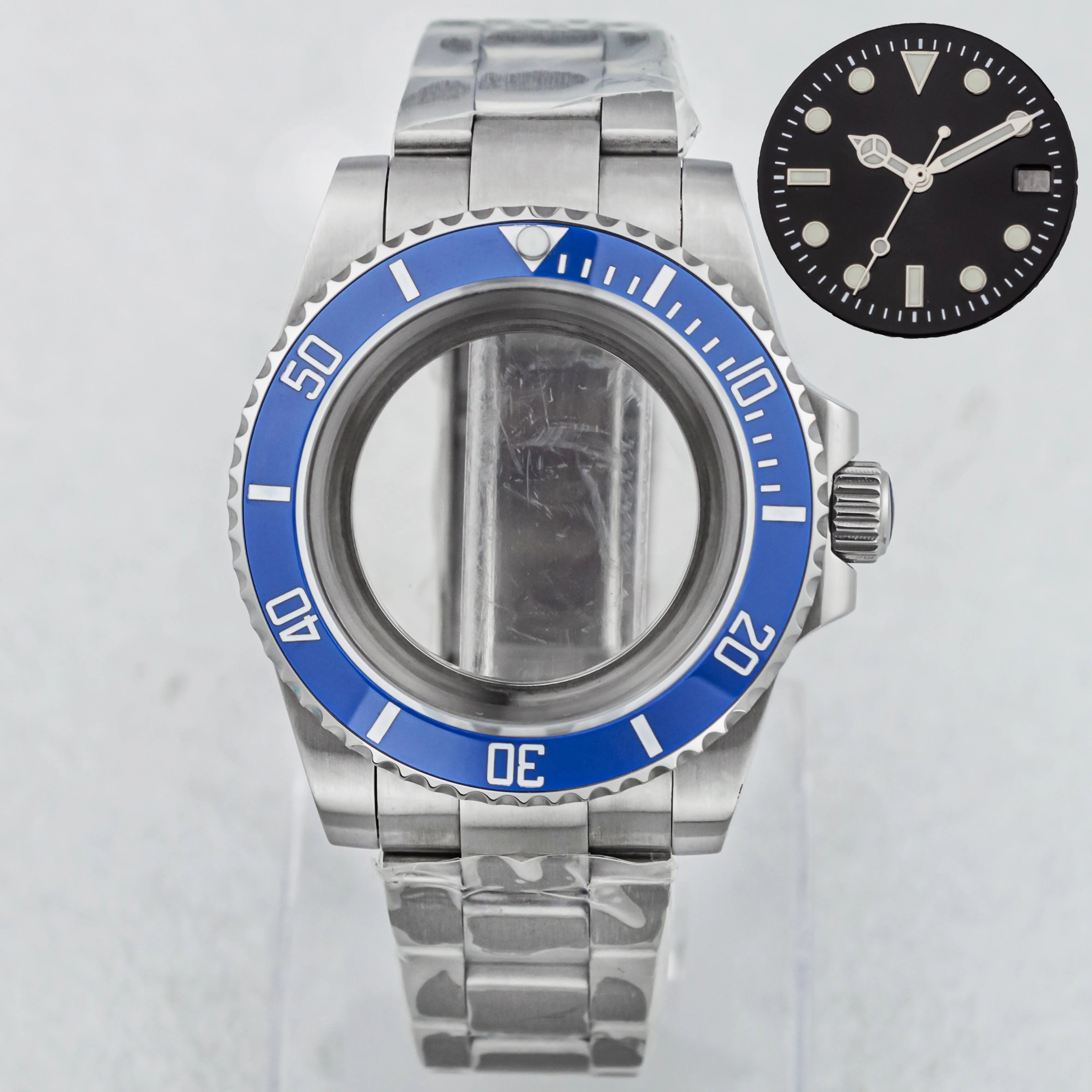 40mm Watch Case Dial Hands 20mm Middle Polished Strap for SUB GMT NH35 NH36 Movement Sapphire Crystal Watch Case 28.5mm Dial