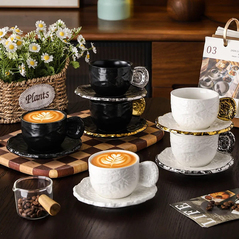 

200 мл керамический набор тарелок для кофейной чашки для дома и офиса, наборы чашек для послеобеденного чая, золото, серебро, ручной подарок, кружка для красоты с подносом