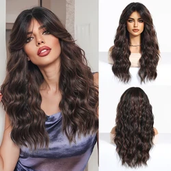Blonde Unicorn Synthetic Wig Dark brown Curly Wavy Wigs with Bangs Cosplay Party UseHeat Resistant Fiber for Women Girl