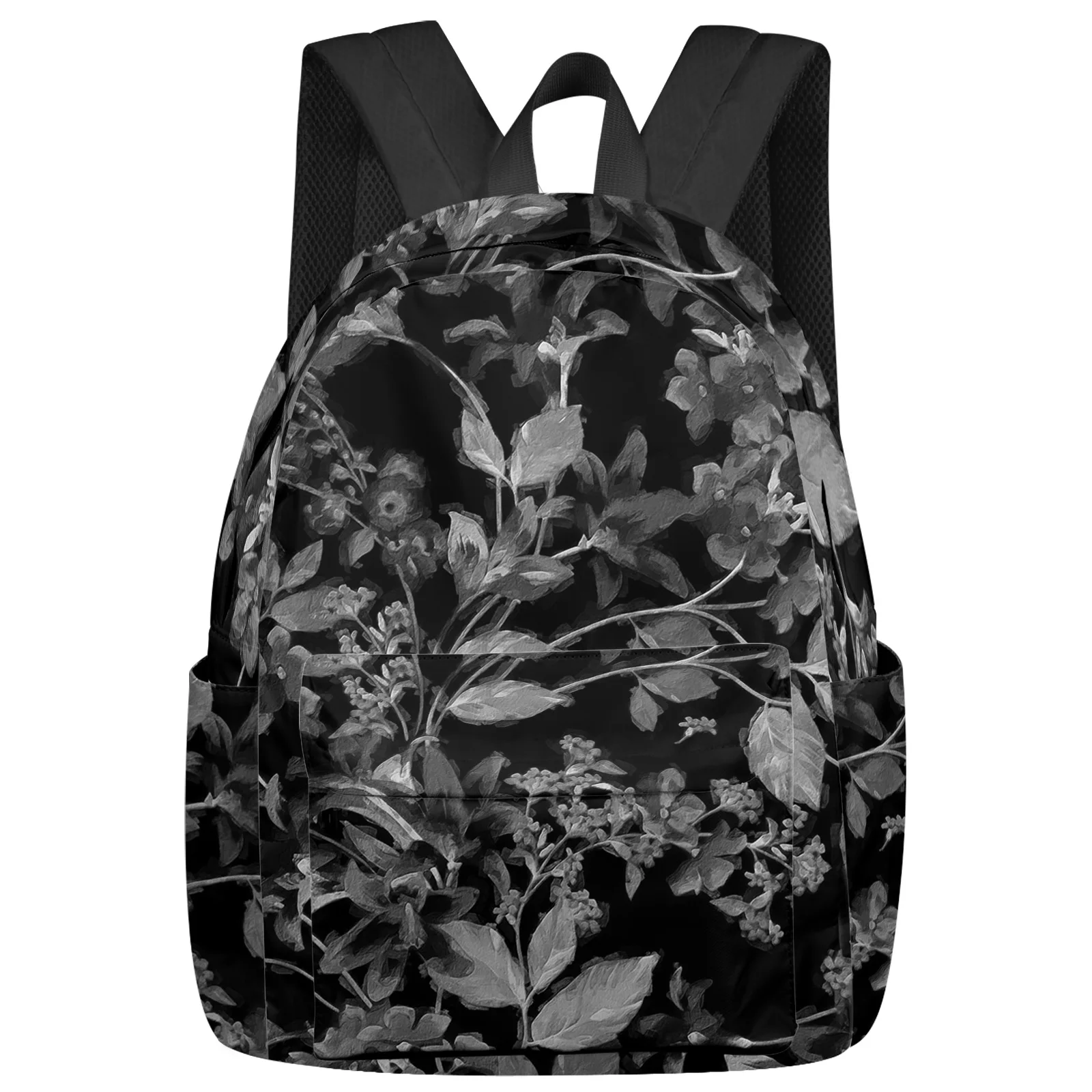 Flower Black And White Gradient Student School Bags Laptop Custom Backpack For Men Women Female Travel Mochila