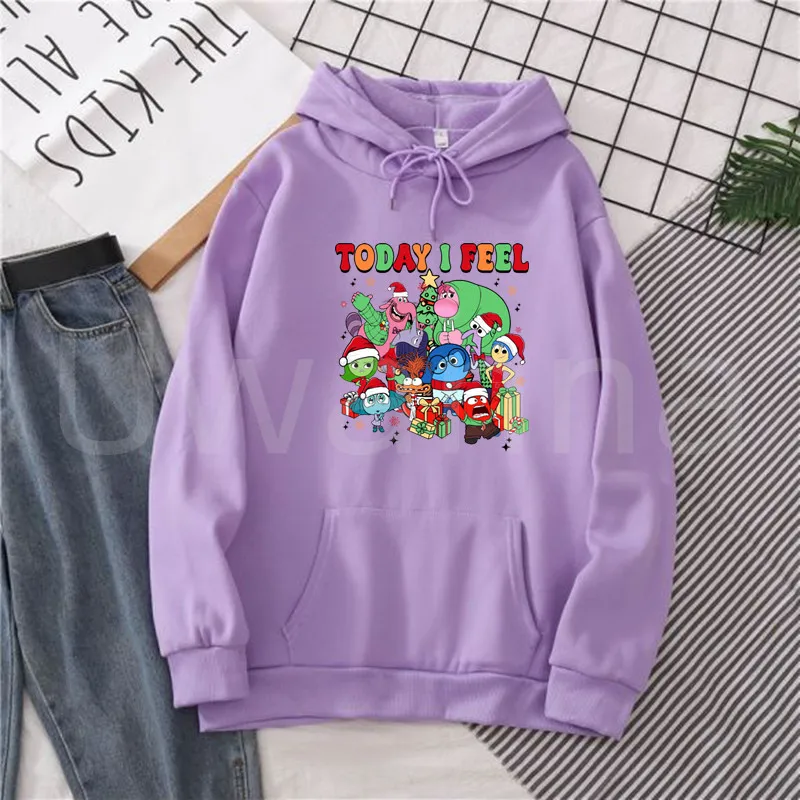 Cartoon Inside Out Girl Hoodies Women Printed Today I Feel Graphic Sweatshirt Vintage Kawaii Christmas Hoody Female Clothing