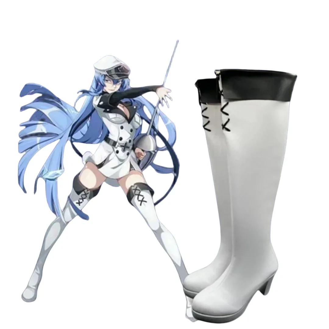 Esdese Esdeath zapatos de Cosplay Anime Cos Cosplay disfraz Prop zapatos Botas Largas para fiesta de Halloween Con