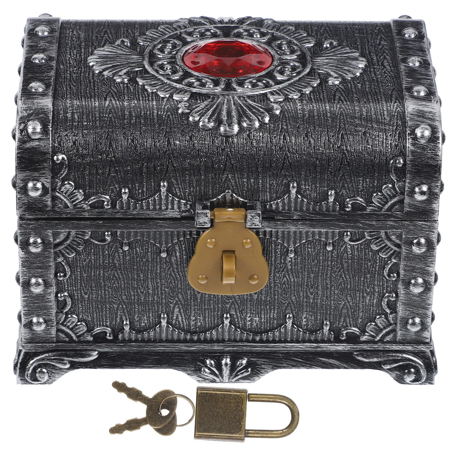 صندوق تخزين بلاستيكي عتيق لصدر الكنز الأحمر المدمج لعملات المجوهرات وحلوى تذكارات هدية علبة عرض حلية